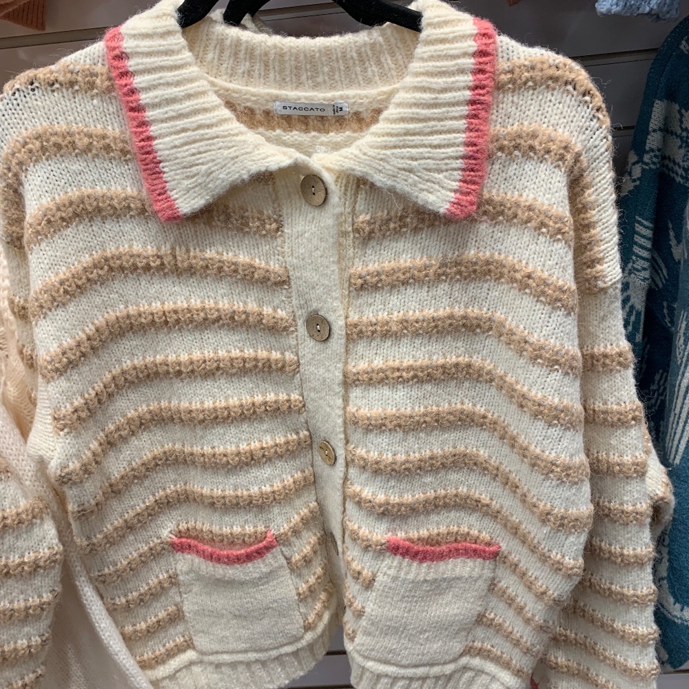 NWT Staccato striped cardigan with pink trim - Picture 1 of 2